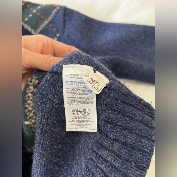 Brooks Brothers | Mens Large | Multicolor Argyle Merino Wool Cable Knit SWEATER - Picture 8 of 10